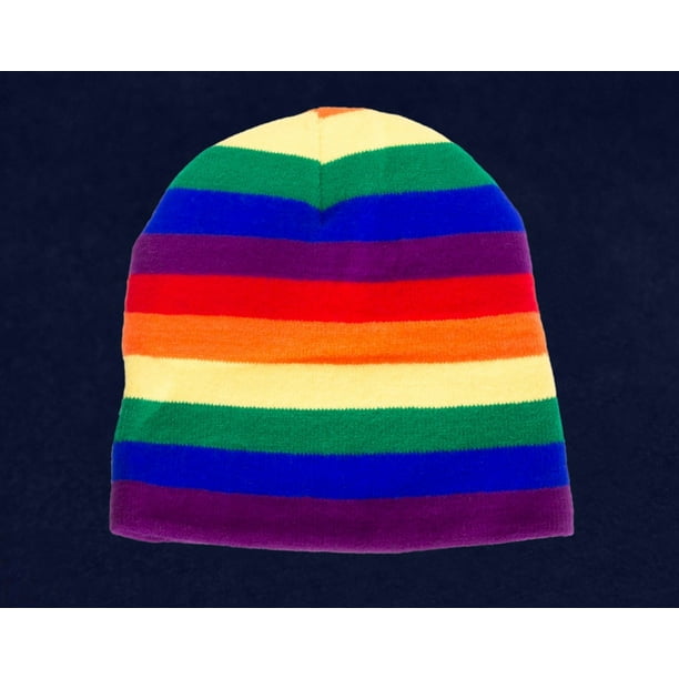 Unisex Gay Pride Knitted Bobble Pom Pom Hat,Rainbow Striped Dress Accessory